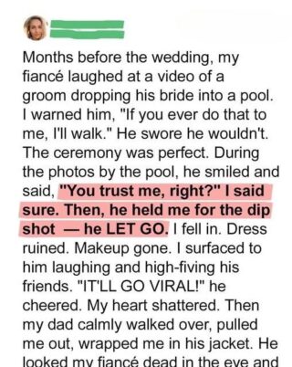 My Groom Playfully Sent Me into the Pool During Our Wedding Photoshoot – My Dad’s Reaction Surprised Everyone